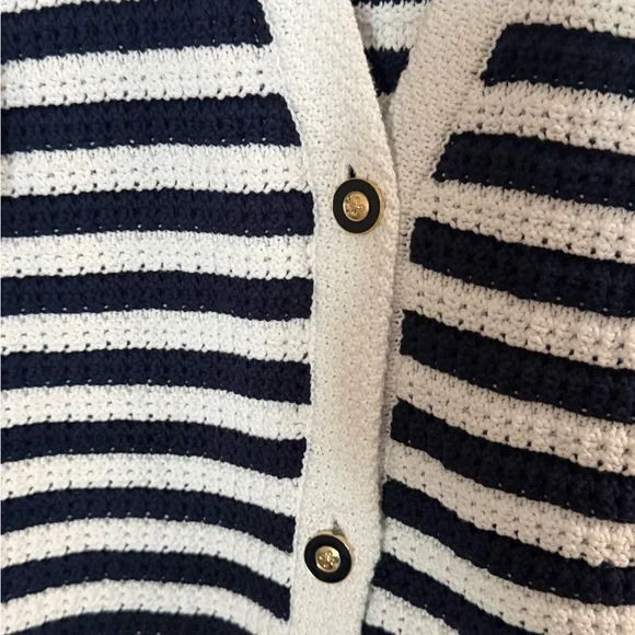 J. Crew Navy and White Striped Cardigan Women’s Large Coastal - Picture 4 of 6